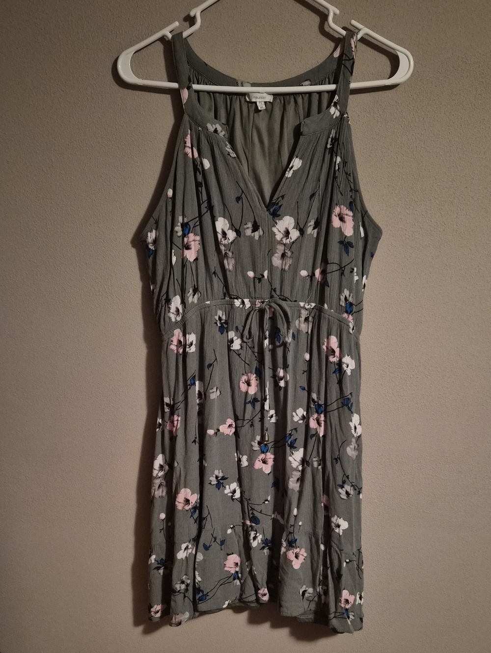 Maurices Olive Green Floral Midi Dress with Pink & Blue Blooms